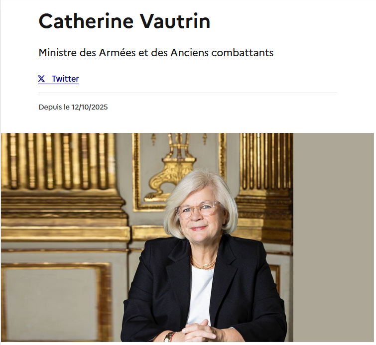 Nouvelle ministre des Armées et des anciens Combattants.