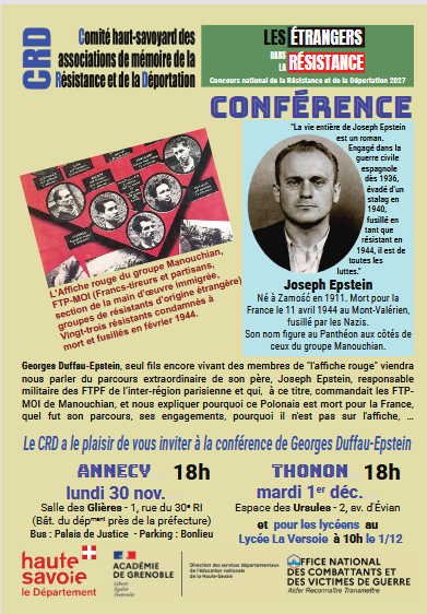 Conférences sur le thème du concours national de la Résistance et de la Déportation